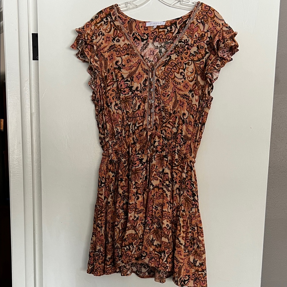 Olivaceous Orange and Brown Paisley Mini Dress